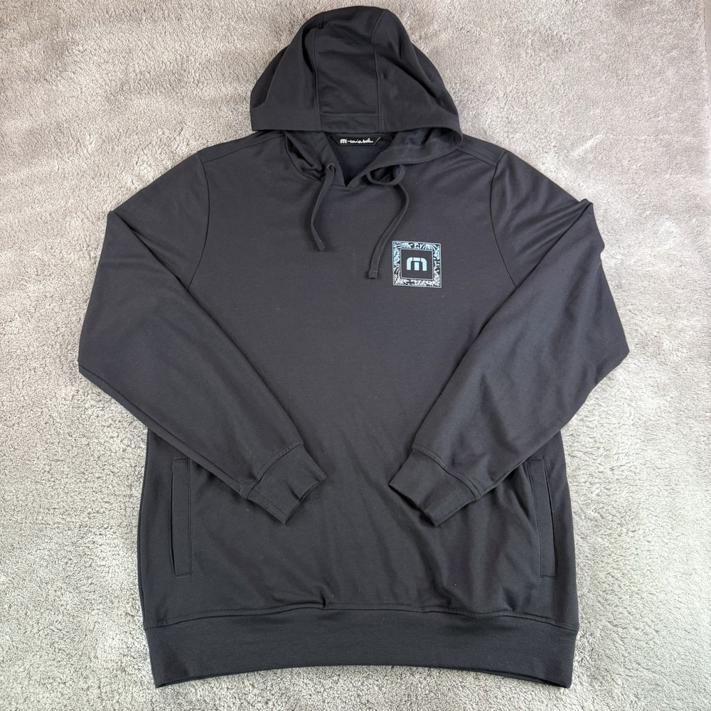 Travis Mathew Graphic Hoodie Men's L Black Performance Stretch Pullover Pocket